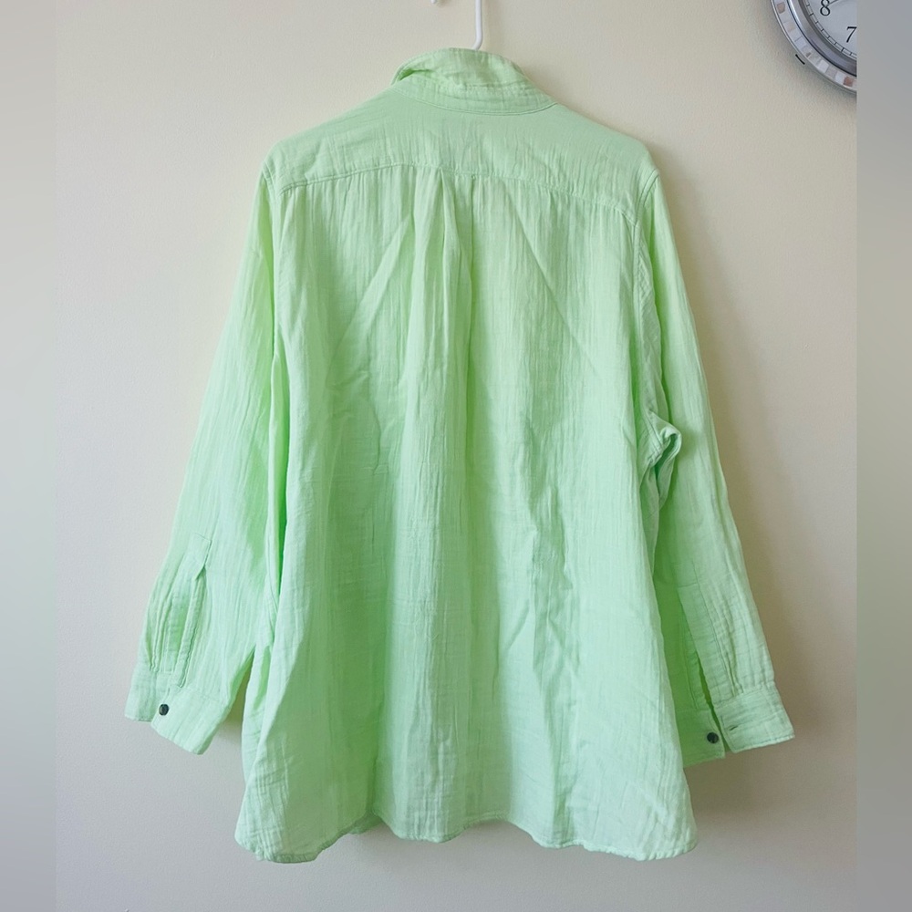 Land's End Cotton Long Sleeve Button Up Gauzy Shirt 3X Lime Green - Picture 2 of 3
